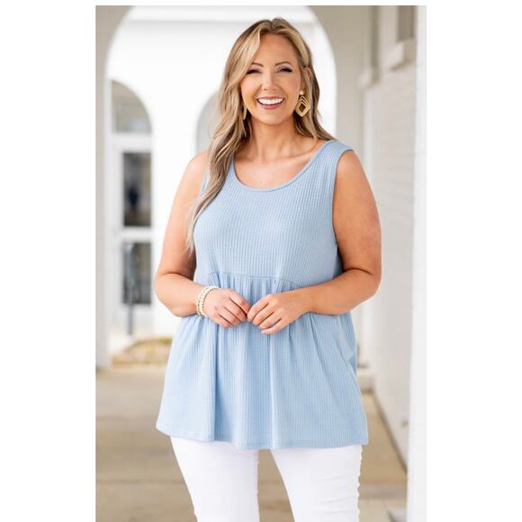 Dusty Blue Chic Soul Waffle Knit Tank | Women’s 3XL - Picture 1 of 7